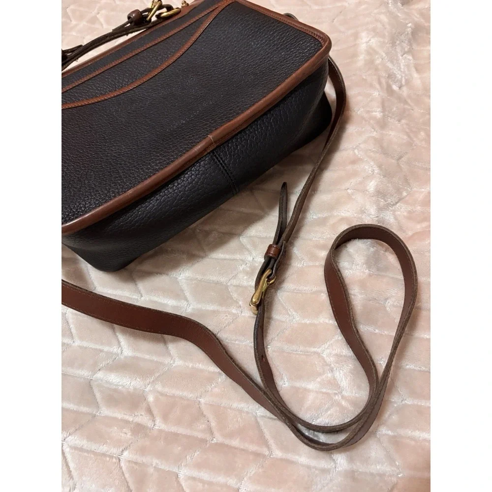 Vtg Dooney & Bourke AWL Navy Brwn Leather Satchel Crossbody Kiss Lock Wallet Set